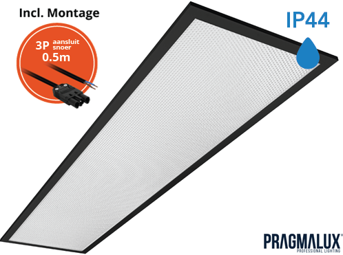 Pragmalux LED Paneel 30x120cm Sigma G2 Zwart IP44 26-38W 3000K-4000K 2-CCT 3500-5100lm UGR<19 +Driver incl. 3P Aansluitsnoer (2x28W)