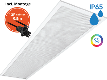 Pragmalux LED Paneel 30x120cm Sigma G2 IP65 CRI>90 13-26W 3000K-4000K 2-CCT 1700-3600lm UGR<19 +Philips Driver incl. 3P Aansluitsnoer en splitter en trekontlasting, 1 in 2 uit (2x28W/2x36W)