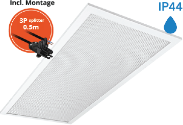 Pragmalux LED Paneel 30x60cm Sigma G2 IP44 11-20W 3000K-4000K 2-CCT 1250-2500lm UGR<19 +Philips Driver incl. 3P Aansluitsnoer en splitter en trekontlasting, 1 in 2 uit (2x14W)