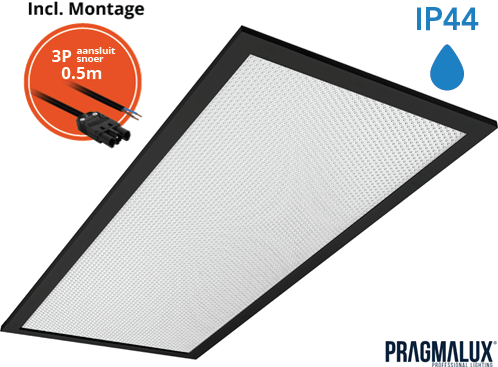 Pragmalux LED Paneel 30x60cm Sigma G2 Zwart IP44 9-20W 3000K-4000K 2-CCT 1050-2500lm UGR<19 +Driver incl. 3P Aansluitsnoer (2x14W)