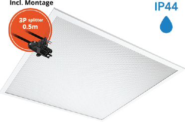Pragmalux LED Paneel 60x60cm Sigma G2 IP44 18-26W 3000K-4000K 2-CCT 2400-3650lm UGR<19 +Philips Driver incl. 3P Aansluitsnoer en splitter en trekontlasting, 1 in 2 uit (4x14W)