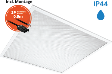 Pragmalux LED Paneel 60x60cm Sigma G2 IP44 18-26W 3000K-4000K 2-CCT 2400-3650lm UGR<19 +Philips Driver incl. 3P Aansluitsnoer (4x14W)