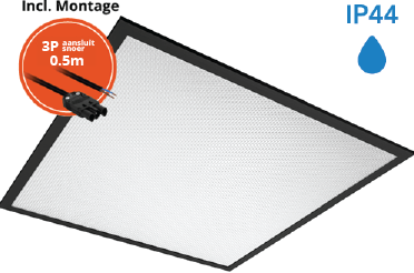 Pragmalux LED Paneel 60x60cm Sigma G2 Zwart IP44 18-26W 3000K-4000K 2-CCT 2400-3650lm UGR<19 +Philips Driver incl. 3P Aansluitsnoer (4x14W)