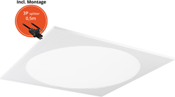 Pragmalux LED Paneel 60x60cm Rondix IP54 28-40W 3000K-3500K-4000K 3CCT 3250-5000lm UGR<19 wit RAL9016 + Philips Driver incl. 3P Aansluitsnoer en splitter en trekontlasting, 1 in 2 uit (4x14W)