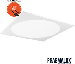 Pragmalux LED Paneel 60x60cm Rondix IP54 20-40W 3000K-3500K-4000K 3CCT 2300-5000lm UGR<19 wit RAL9016 + Driver incl.incl. 3P Aansluitsnoer (4x14W)