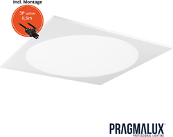 Pragmalux LED Paneel 60x60cm Rondix IP54 20-40W 3000K-3500K-4000K 3CCT 2300-5000lm UGR<19 wit RAL9016 +Driver incl. 3P Aansluitsnoer en splitter en trekontlasting, 1 in 2 uit(4x14W)