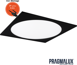 Pragmalux LED Paneel 60x60cm Rondix IP54 20-40W 3CCT 2300-5000lm UGR<19 zwart RAL9005 +Driver incl. 3P Aansluitsnoer en splitter en trekontlasting, 1 in 2 uit(4x14W)
