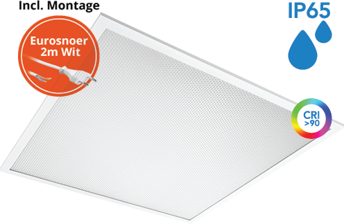 Pragmalux LED Paneel 60x60cm Sigma G2 IP65 CRI>90 13-26W 3000K-4000K 2-CCT 1700-3600lm UGR<19 +Philips Driver incl. eurosnoer 2m wit(4x14W/4X18W)