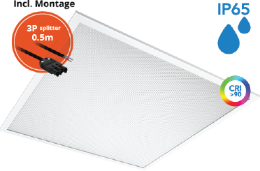 Pragmalux LED Paneel 60x60cm Sigma G2 IP65 CRI>90 13-26W 3000K-4000K 2-CCT 1700-3600lm UGR<19 +Philips Driver incl. 3P Aansluitsnoer (4x14W/4X18W)