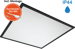 Pragmalux LED Paneel 60x60cm Sigma G2 Zwart IP44 18-26W 3000K-4000K 2-CCT 2400-3650lm UGR<19 +Philips Driver incl. eurosnoer 2m wit (4x14W)