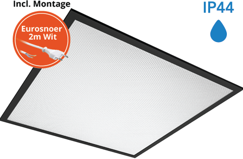 Pragmalux LED Paneel 60x60cm Sigma G2 Zwart IP44 18-26W 3000K-4000K 2-CCT 2400-3650lm UGR<19 +Philips Driver incl. eurosnoer 2m wit (4x14W)