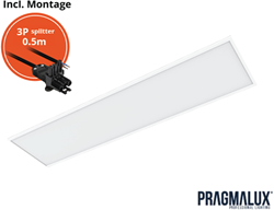 Pragmalux LED Paneel 30x120cm Essence G3 25-34W 3000K-6000K 3-CCT 3050-4350lm UGR<19 +Driver incl. 3P Aansluitsnoer en splitter en trekontlasting, 1 in 2 uit (2x28W)