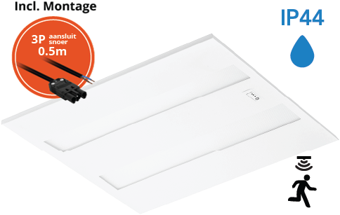 Pragmalux LED Paneel Flexcore IP44 Easyair Sensor 60x60cm 26-39W 3600-5500lm 3000K-3500K-4000K 3CCT CRI >90 UGR<19 wit RAL9003+Philips SR driver incl. P3 aansluitsnoer