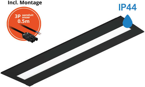 Pragmalux LED Paneel Flexcore IP44 30x120cm 26-39W 3600-5500lm 3000K-3500K-4000K 3CCT CRI >90 UGR<19 zwart RAL9005 +Philips driver incl. P3 aansluitsnoer
