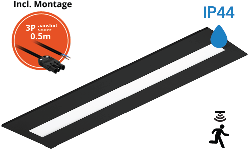 Pragmalux LED Paneel Flexcore IP44 Easyair Sensor 30x120cm 26-39W 3600-5500lm 3000K-3500K-4000K 3CCT CRI >90 UGR<19 zwart RAL9005 +Philips DALI SR driver incl. P3 aansluitsnoer