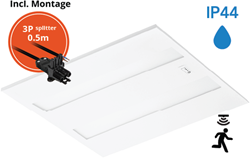 Pragmalux LED Paneel Flexcore IP44 Easyair Sensor 60x60cm 26-39W 3600-5500lm 3000K-3500K-4000K 3CCT CRI >90 UGR<19 wit RAL9003+Philips SR driver incl. P3 aansluitsnoer en splitter en trekontlasting, 1 in 2 uit