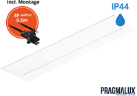 Pragmalux LED Paneel Flexcore IP44 30x120cm 26-39W 3600-5500lm 3000K-3500K-4000K 3CCT CRI >90 UGR<19 wit RAL9003 +driver incl. P3 aansluitsnoer en splitter en trekontlasting, 1 in 2 uit-3