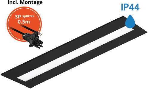 Pragmalux LED Paneel Flexcore IP44 30x120cm 26-39W 3600-5500lm 3000K-3500K-4000K 3CCT CRI >90 UGR<19 zwart RAL9005+Philips driver incl. P3 aansluitsnoer en splitter en trekontlasting, 1 in 2 uit