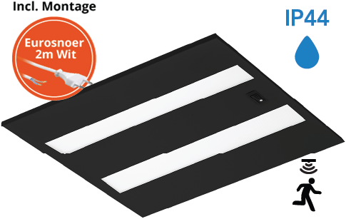 Pragmalux LED Paneel Flexcore IP44 Easyair Sensor 60x60cm 26-39W 3600-5500lm 3000K-3500K-4000K 3CCT CRI >90 UGR<19 zwart RAL9005 +Philips DALI SR driver incl. eurosnoer 2m wit 
