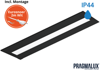 Pragmalux LED Paneel Flexcore IP44 30x120cm 26-39W 3600-5500lm 3000K-3500K-4000K 3CCT CRI >90 UGR<19 zwart RAL9005 +driver incl. eurosnoer 2m wit 