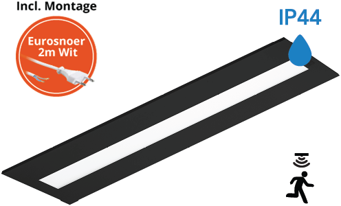 Pragmalux LED Paneel Flexcore IP44 Easyair Sensor 30x120cm 26-39W 3600-5500lm 3000K-3500K-4000K 3CCT CRI >90 UGR<19 zwart RAL9005 +Philips DALI SR driver incl. eurosnoer 2m wit 