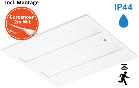 Pragmalux LED Paneel Flexcore IP44 Easyair Sensor 60x60cm 26-39W 3600-5500lm 3000K-3500K-4000K 3CCT CRI >90 UGR<19 wit RAL9003+Philips SR driver incl. eurosnoer 2m wit 