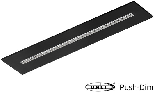 Pragmalux LED Bandrasterarmatuur Optic hoogglans reflector 30x150cm 36W 4400-4800lm 3000K-3500K-4000K 3CCT CRI>90 UGR<16 zwart RAL9005 + Philips DALI driver + plenum