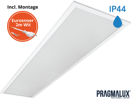 Pragmalux LED Paneel 30x120cm Sigma G2 IP44 26-38W 3000K-4000K 2-CCT 3500-5100lm UGR<19 +Driver incl. eurosnoer 2m wit (2x28W)