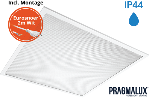 Pragmalux LED Paneel 30x60cm Sigma G2 IP44 9-20W 3000K-4000K 2-CCT 1050-2500lm UGR<19 +Driver incl. eurosnoer 2m wit (2x14W)