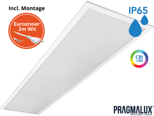 Pragmalux LED Paneel 30x120cm Sigma G2 IP65 CRI>90 26-37W 3000K-4000K 2-CCT 3550-5000lm UGR<19 +Driver incl. eurosnoer 2m wit(2x28W/2x36W)