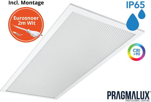 Pragmalux LED Paneel 30x60cm Sigma G2 IP65 CRI>90 9-20W 5000K-6500K 2-CCT 1100-2600lm UGR<19 +Driver incl. eurosnoer 2m wit(2x14W/2X18W)