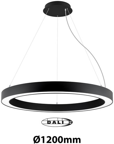 Pragmalux LED Pendelarmatuur Circo Ø1200mm Prisma direct/indirect 56-112W 5300-11200lm 3CCT 3000-3500-4000K  CRI90 UGR<19 Zwart - DALI+ pendelset 3m