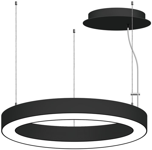 Pragmalux LED Pendelarmatuur Circo Ø600mm Prisma direct/indirect 28-56W 2650-5600lm 3CCT 3000-3500-4000K  CRI90 UGR<19 Zwart - DALI+ pendelset 3m-2