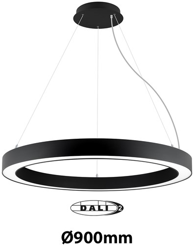 Pragmalux LED Pendelarmatuur Circo Ø900mm Prisma direct/indirect 56-84W 5300-8400lm 3CCT 3000-3500-4000K  CRI90 UGR<19 Zwart - DALI+ pendelset 3m