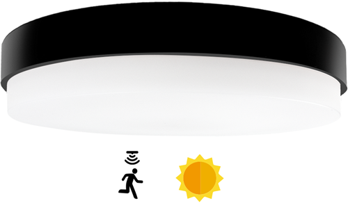 Pragmalux LED Plafonniere / Wandarmatuur Dura-M Zwart 340 IP64 IK10 8-18W 750-2075lm 2200K-2700K 2-CCT + daglichtsensor