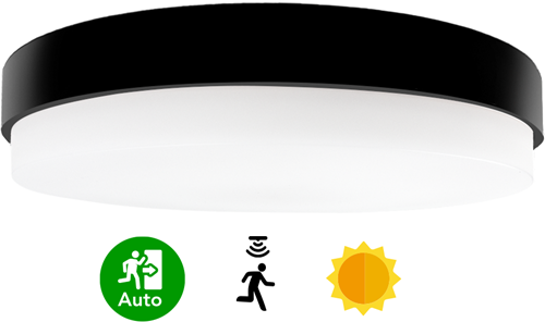 Pragmalux LED Plafonniere / Wandarmatuur Dura-S Zwart 270 IP64 IK10 4-9W 375-1000lm 2200K-2700K 2-CCT + daglichtsensor + noodmodule 3uur autotest