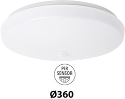 Pragmalux LED Plafonnière / Wandarmatuur Polo G3 IP64 18W 3000K-6000K 3-CCT 1550-1700lm Ø360 (1x26W) +PIR sensor
