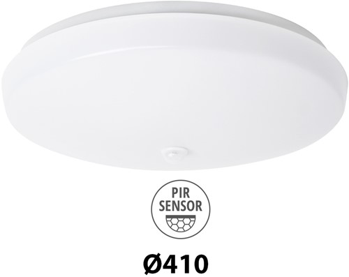 Pragmalux LED Plafonnière / Wandarmatuur Polo G3 IP64 22W 3000K-6000K 3-CCT 1950-2150lm Ø410 (1x32W) +PIR sensor