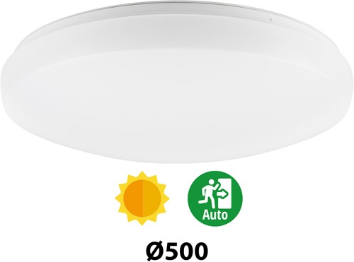 Pragmalux LED Plafonnière / Wandarmatuur Polo G3 IP64 26-37W 3000K-6000K 3-CCT 2500-3800lm Ø500 (1x42W) +Daglichtsensor & Noodmodule 3 uur manueel