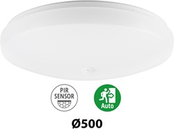 Pragmalux LED Plafonnière / Wandarmatuur Polo G3 IP64 26-37W 3000K-6000K 3-CCT 2500-3800lm Ø500 (1x42W) +PIR sensor & Noodmodule 3 uur manueel