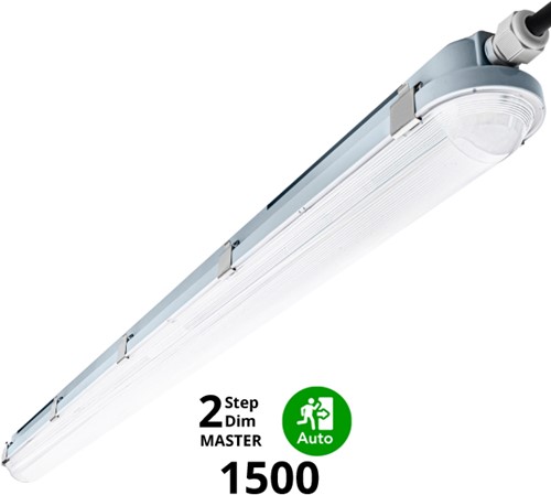 Pragmalux LED TL Waterdicht Armatuur Hermes IP66 150cm 42W 4000K 6100lm (2x58W) 2-step dim (100-10%) master + bewegingssensor & noodmodule 1uur zelftest