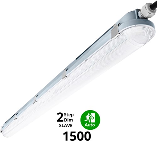 Pragmalux LED TL Waterdicht Armatuur Hermes IP66 150cm 42W 4000K 6100lm (2x58W) 2-step dim (100-10%) slave = geen sensor & noodmodule 1uur zelftest