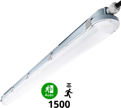 Pragmalux LED TL Waterdicht Armatuur Hermes IP66 150cm 36-61W 4000K 6000-10200lm 5x2,5mm Doorvoerbedrading (2x80W)+bewegingssensor + noodmodule 1uur zelftest