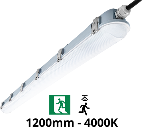 Pragmalux LED TL Waterdicht Armatuur Zeus IP66 120cm 35-20W 4850-2800lm dipswitch 4000K 5x2,5mm Doorvoerbedrading (1/2x36W) +Sensor & Nood