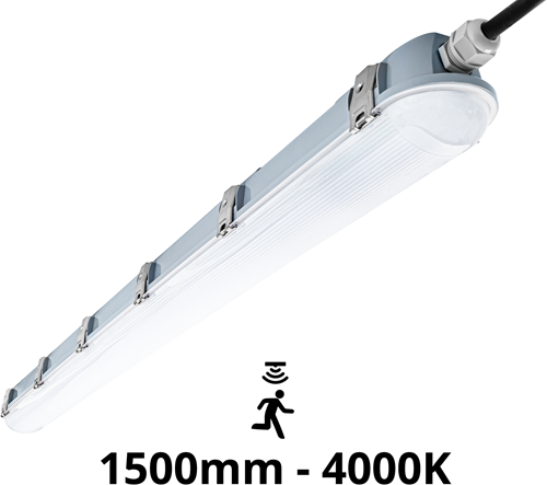 Pragmalux LED TL Waterdicht Armatuur Zeus IP66 150cm 60-34W 8750-5250lm dipswitch 4000K 5x2,5mm Doorvoerbedrading (1/2x80W) +Sensor