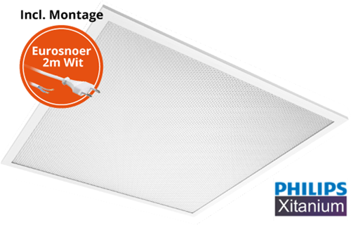 Pragmalux LED Paneel 60x60cm Sigma G2 IP44 18-26W 3000K-4000K 2-CCT 2400-3650lm UGR<19 +Philips Driver incl. eurosnoer 2m wit (4x14W)-4