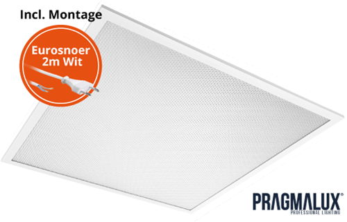 Pragmalux LED Paneel 60x60cm Sigma G2 IP44 26-38W 3000K-4000K 2-CCT 3500-5100lm UGR<19 +Driver incl. eurosnoer 2m wit (4x14W)-1