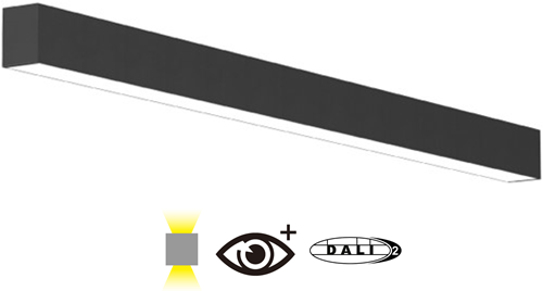 Pragmalux Skyline 1,5m DALI2 12,5-39,5W 1500-4950lm 2CCT 3000-4000K met uplight 10,5W 1350lm prisma zwart RAL9005-10