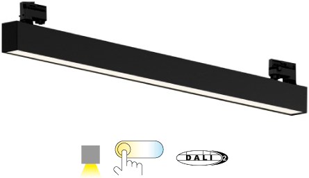 Pragmalux Skyline 1,5m DALI2 12,5-44W 1575-5650lm 2CCT 3000-4000K opaal zwart RAL9005 met track adaptor