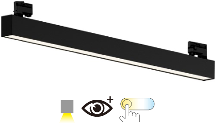 Pragmalux Skyline 1,2m 12,5-36W 1500-4550lm 2CCT 3000-4000K prisma zwart RAL9005 met track adaptor